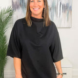 Sleek and Simple Black Mock Neck Short Sleeve Top