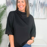 Sleek and Simple Black Mock Neck Short Sleeve Top