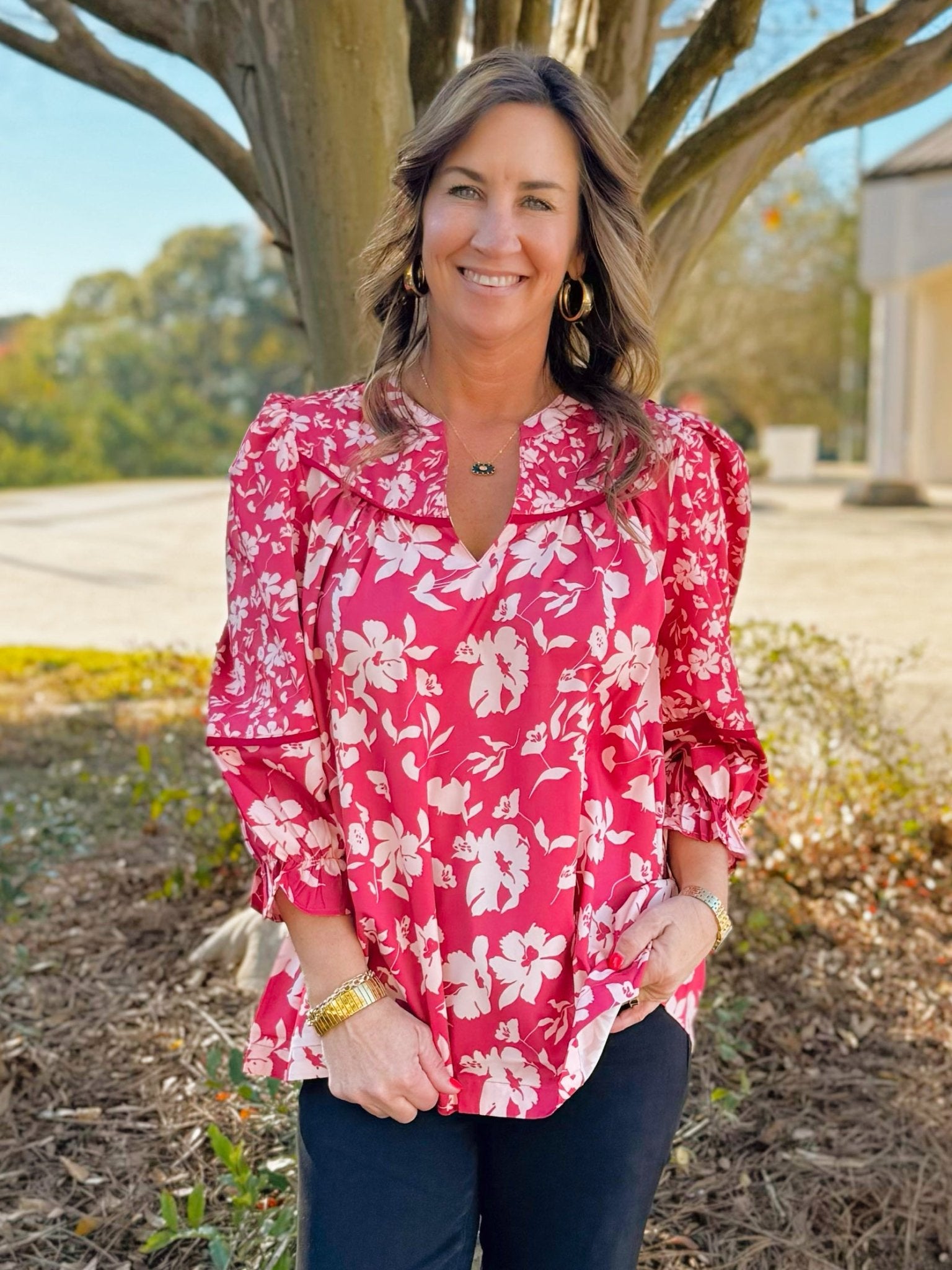 Hannah Floral Ruffle Blouse - Jessi Jayne Boutique