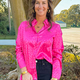 Emery Satin Leopard Blouse Pink - Jessi Jayne Boutique