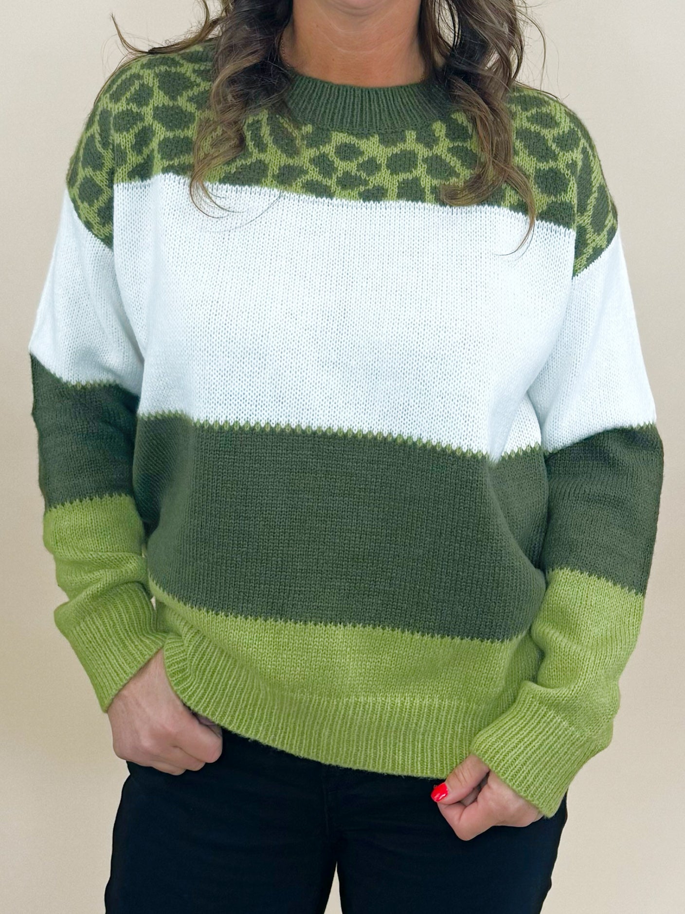 Wild Olive Color Block Sweater - Jessi Jayne Boutique