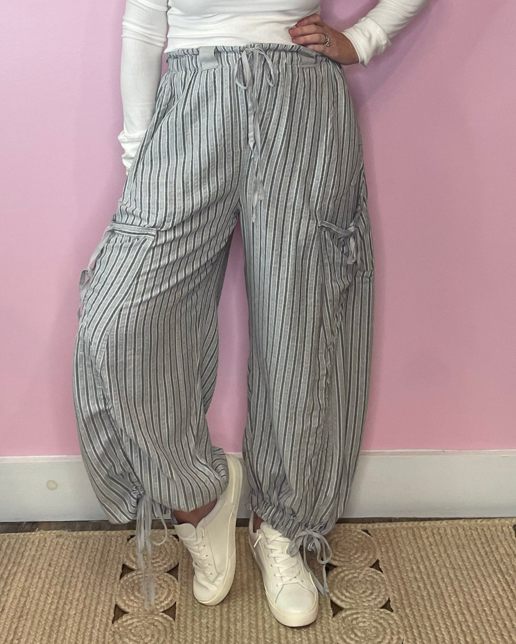 Be Bold Charcoal Stripe Cargo Pants - Jessi Jayne Boutique