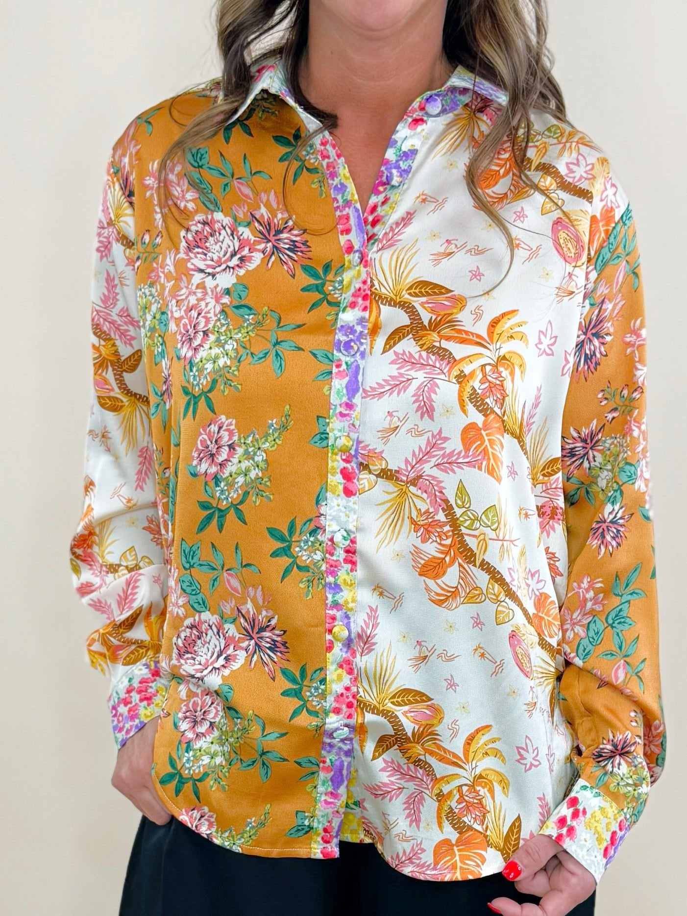 Golden Garden Mixed Print Blouse - Jessi Jayne Boutique