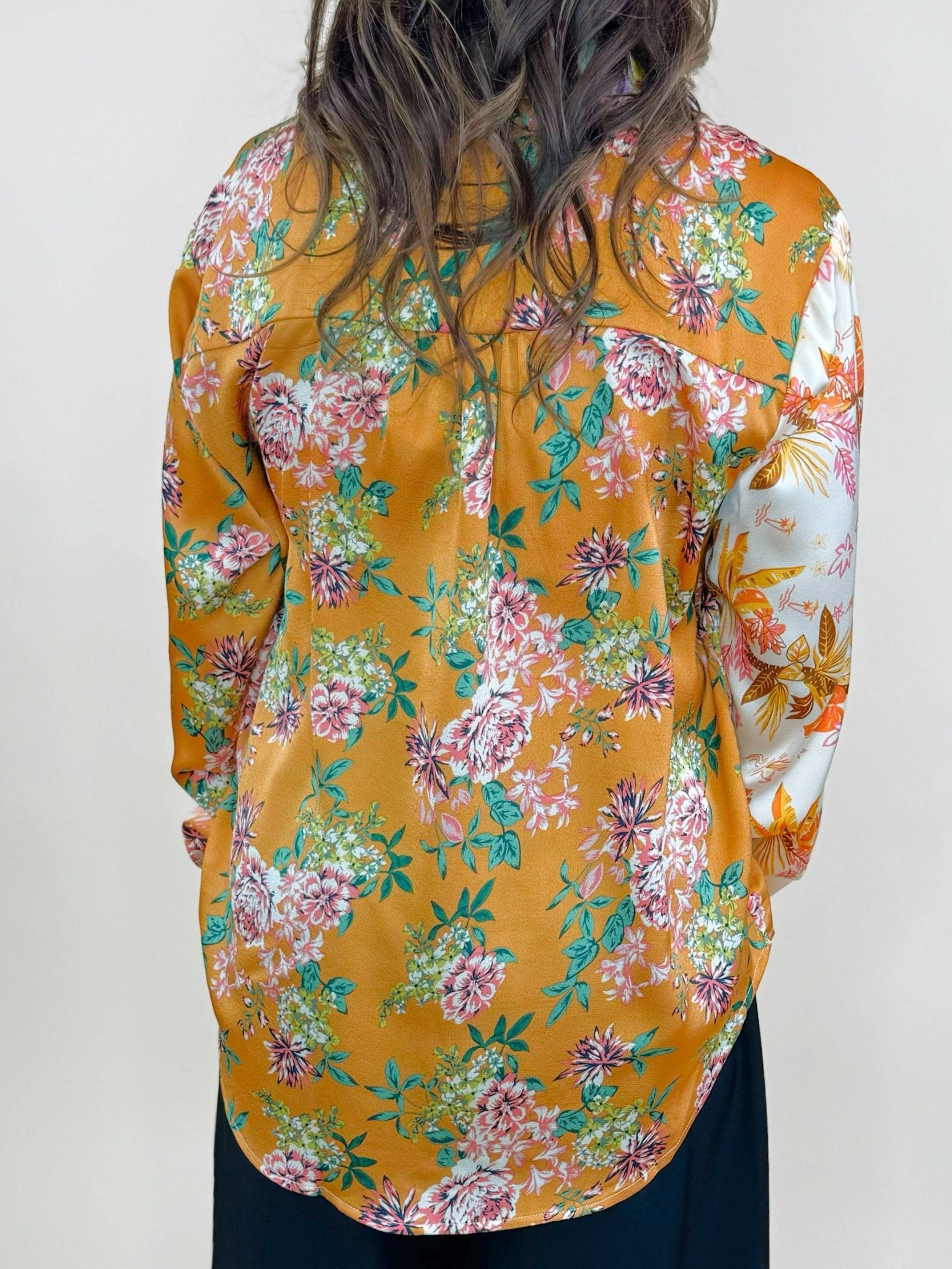 Golden Garden Mixed Print Blouse - Jessi Jayne Boutique