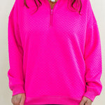 Hot Shot Pink Textured Half Zip Pullover - Jessi Jayne Boutique
