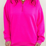 Hot Shot Pink Textured Half Zip Pullover - Jessi Jayne Boutique