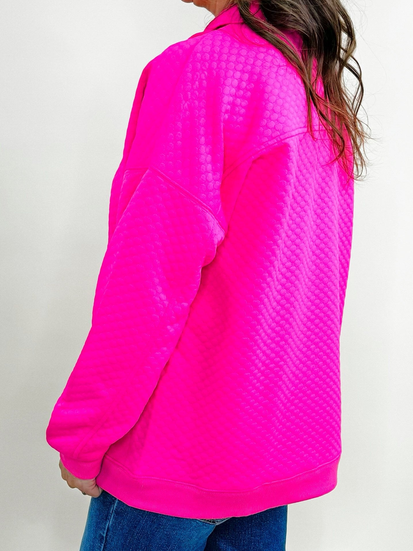 Hot Shot Pink Textured Half Zip Pullover - Jessi Jayne Boutique
