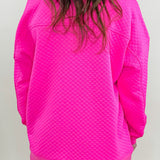Hot Shot Pink Textured Half Zip Pullover - Jessi Jayne Boutique