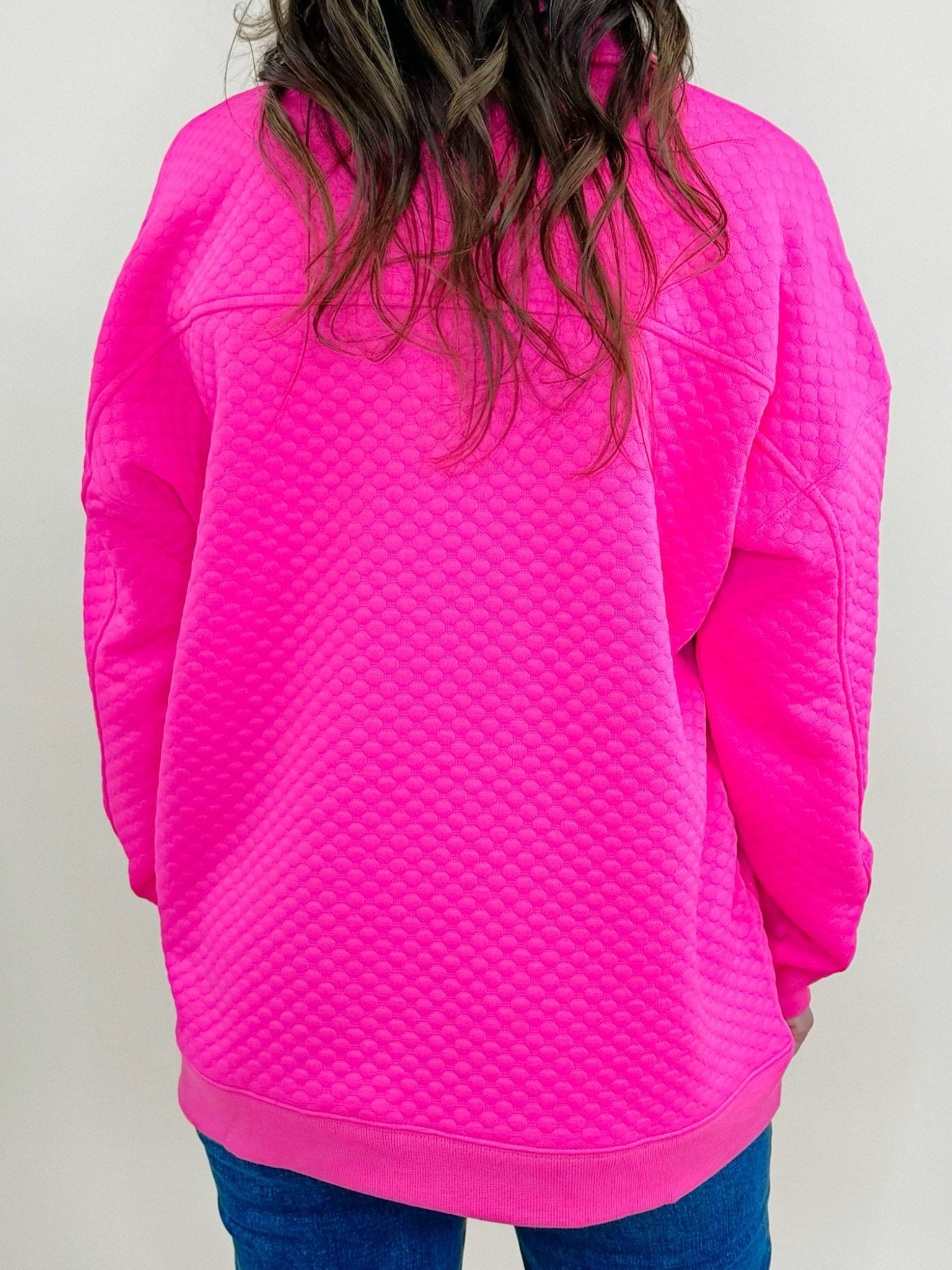 Hot Shot Pink Textured Half Zip Pullover - Jessi Jayne Boutique