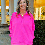 Hot Shot Pink Textured Half Zip Pullover - Jessi Jayne Boutique