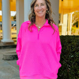 Hot Shot Pink Textured Half Zip Pullover - Jessi Jayne Boutique