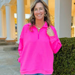 Hot Shot Pink Textured Half Zip Pullover - Jessi Jayne Boutique