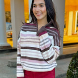 Cocoa Stripe Quarter Zip Sweater - Jessi Jayne Boutique