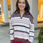 Cocoa Stripe Quarter Zip Sweater - Jessi Jayne Boutique