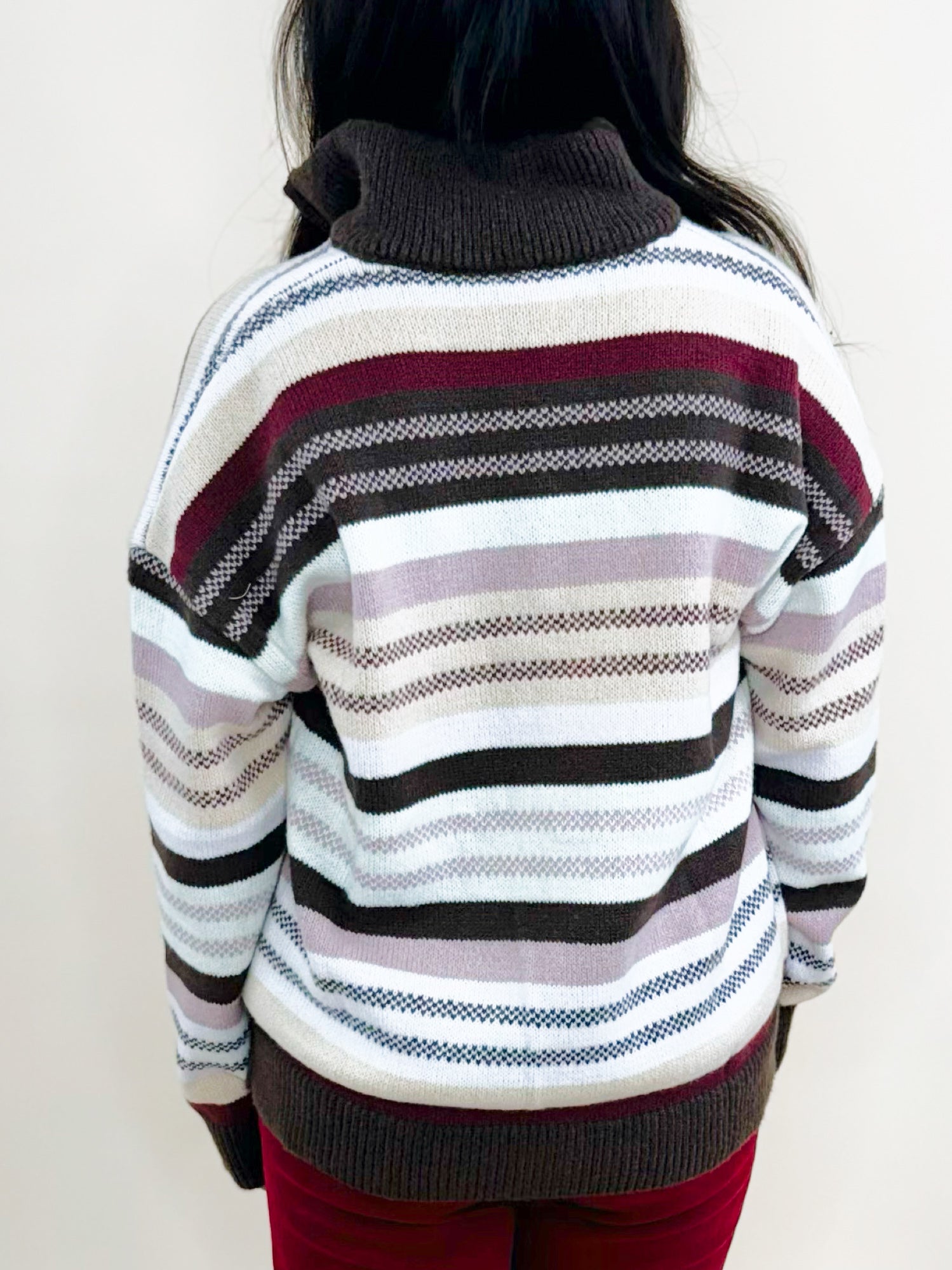 Cocoa Stripe Quarter Zip Sweater - Jessi Jayne Boutique