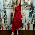 Wine All Night Pleated Asymmetrical Dress - Jessi Jayne Boutique