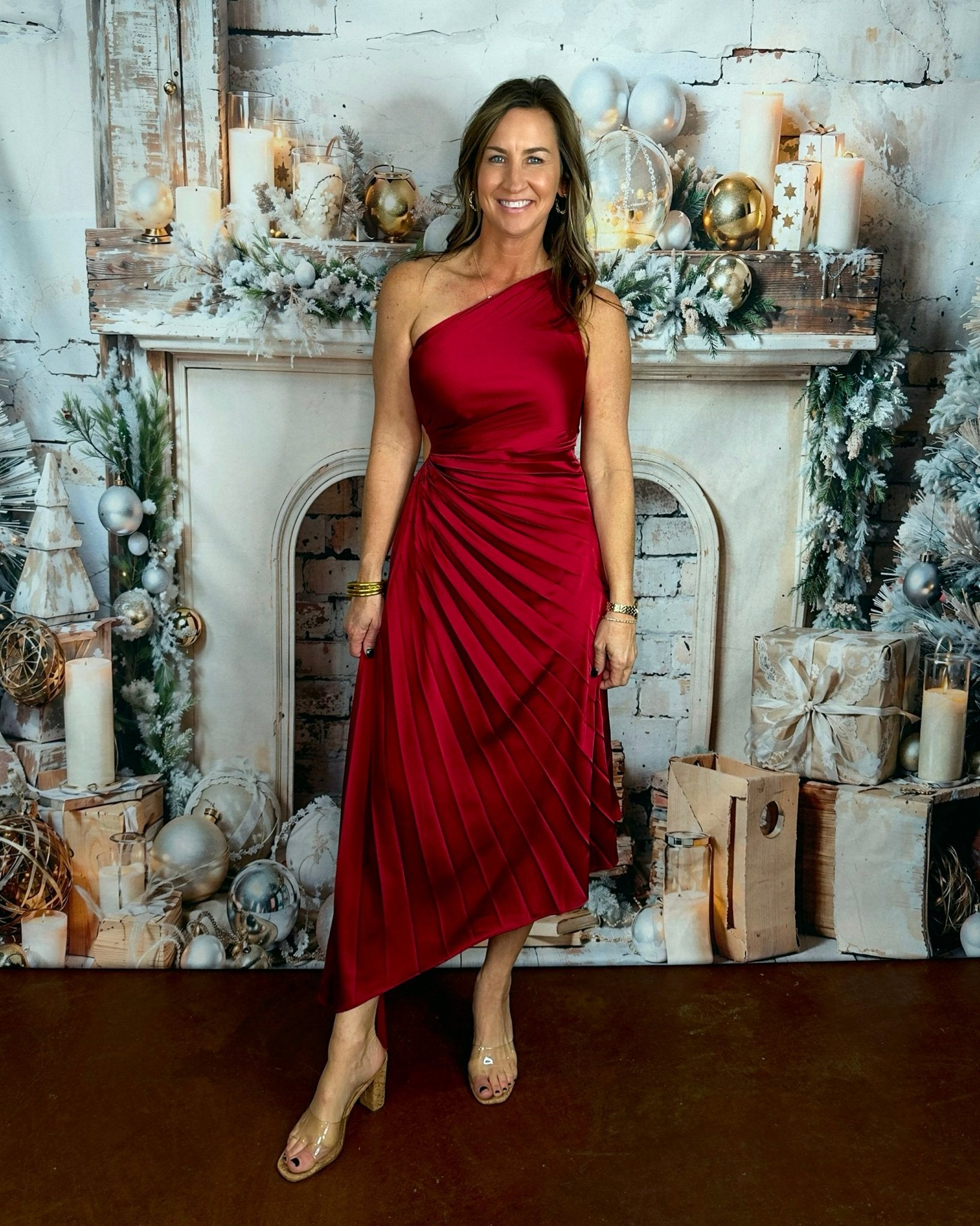 Wine All Night Pleated Asymmetrical Dress - Jessi Jayne Boutique