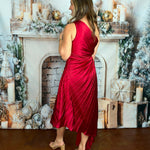 Wine All Night Pleated Asymmetrical Dress - Jessi Jayne Boutique