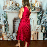 Wine All Night Pleated Asymmetrical Dress - Jessi Jayne Boutique