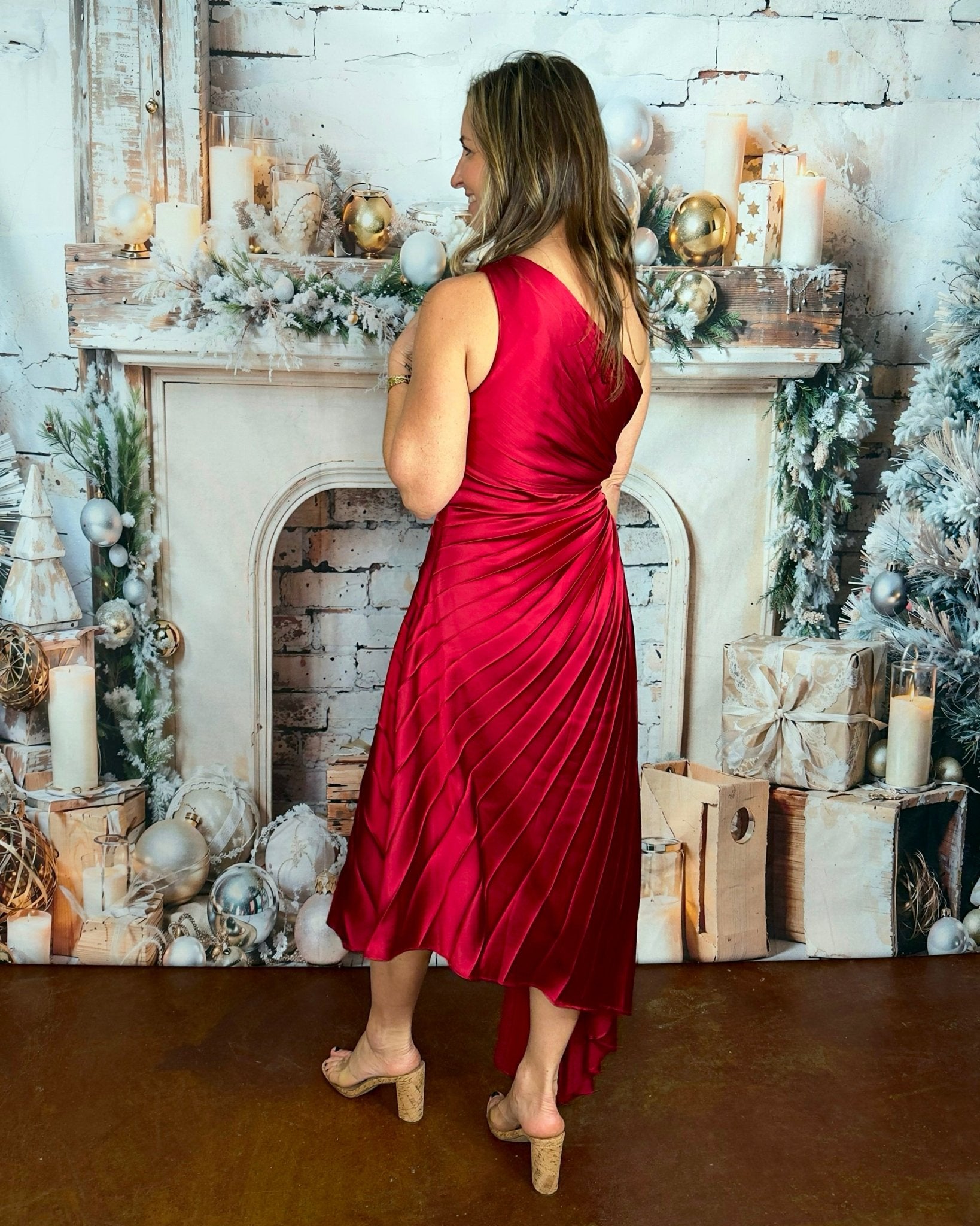 Wine All Night Pleated Asymmetrical Dress - Jessi Jayne Boutique