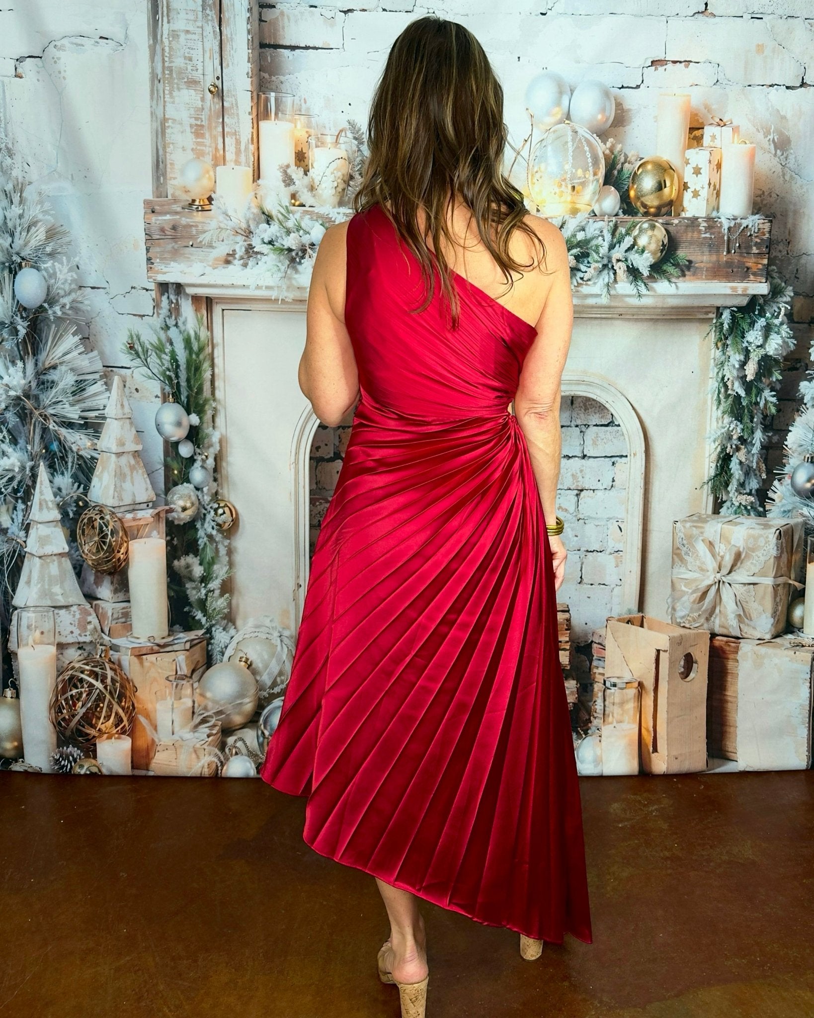 Wine All Night Pleated Asymmetrical Dress - Jessi Jayne Boutique