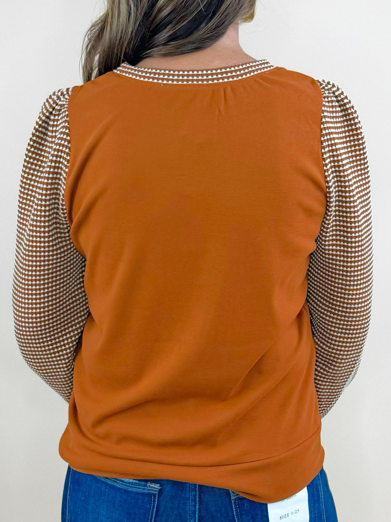 Cinnamon Check Contrast Top - Jessi Jayne Boutique