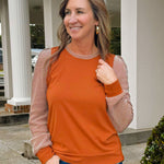 Cinnamon Check Contrast Top - Jessi Jayne Boutique