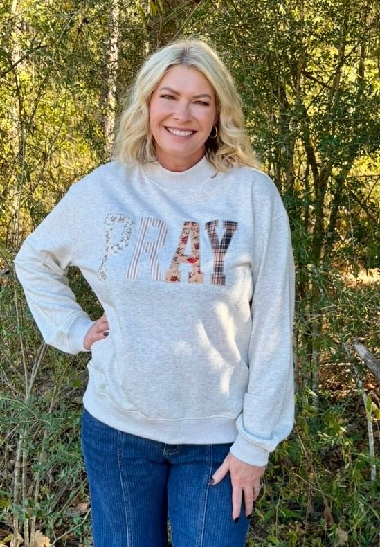 Patchwork Pray Sweatshirt - Jessi Jayne Boutique