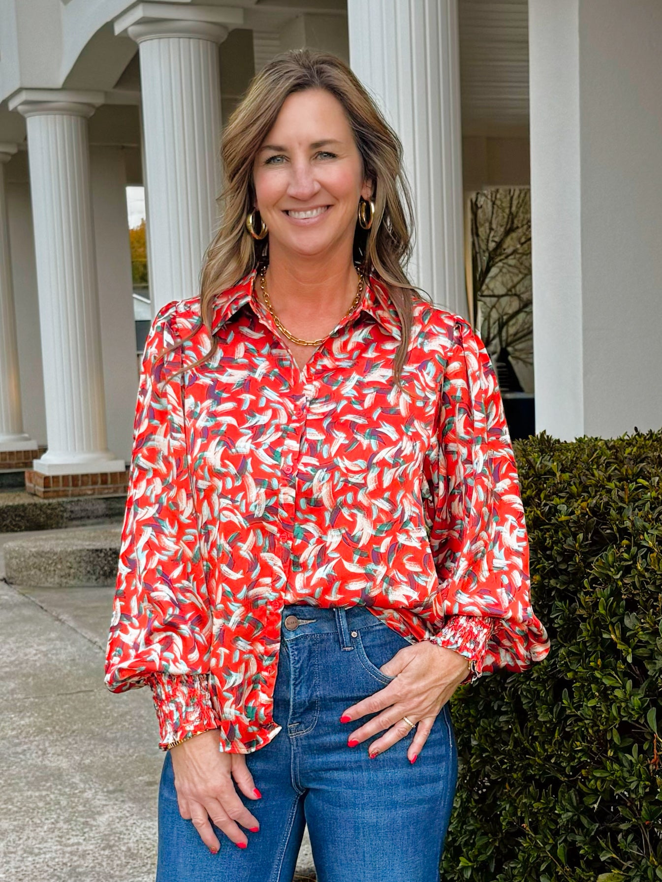 Spiced Ember Button Blouse - Jessi Jayne Boutique