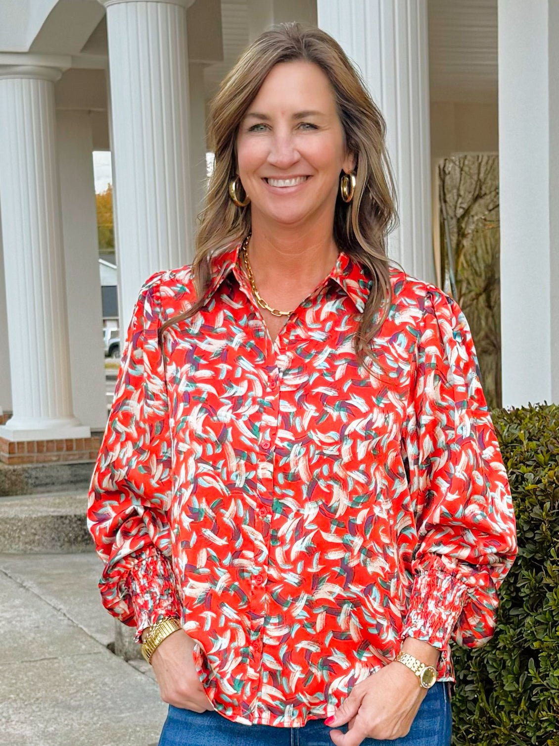 Spiced Ember Button Blouse - Jessi Jayne Boutique