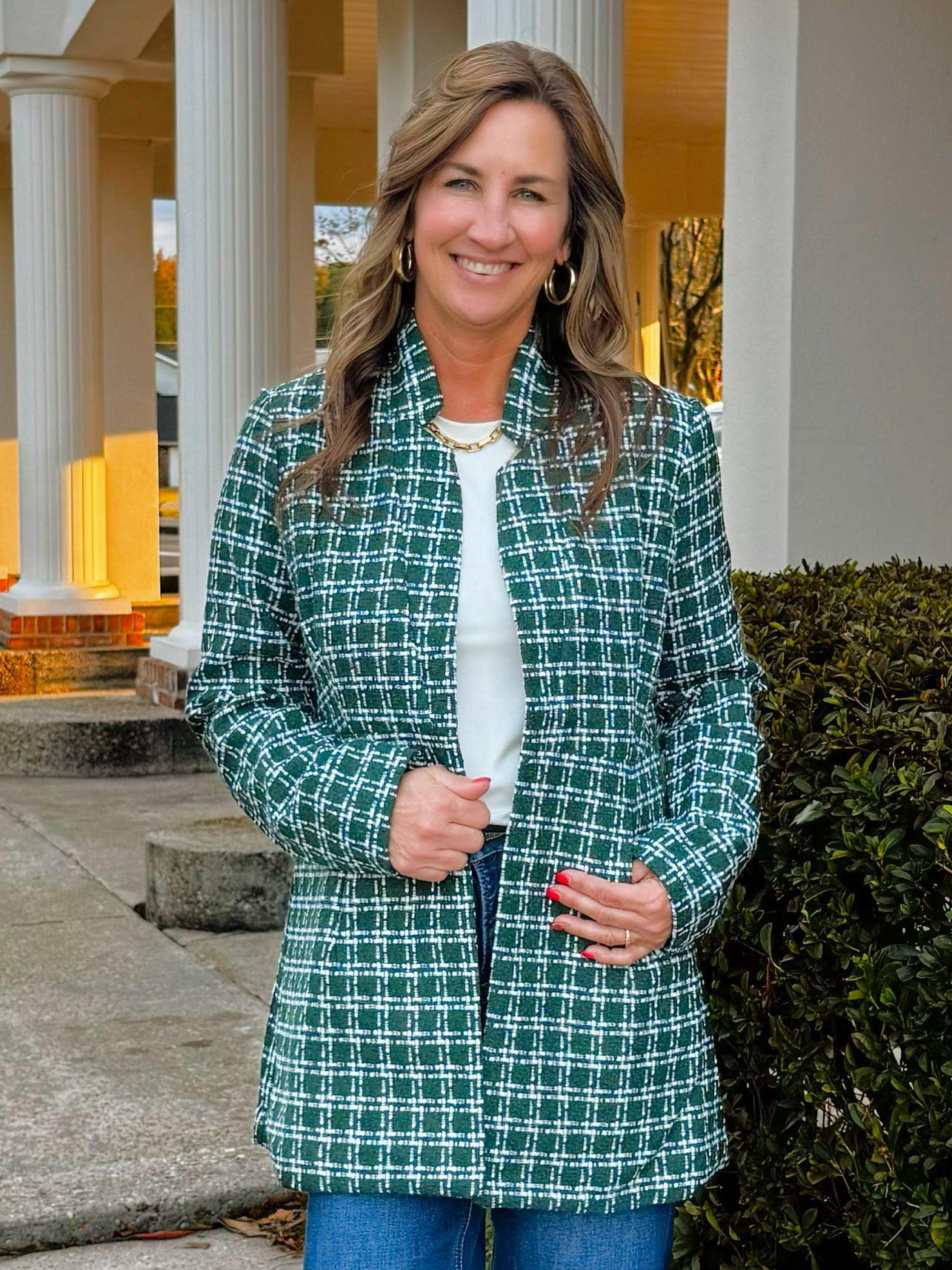 Emerald Grid Collared Tweed Jacket - Jessi Jayne Boutique