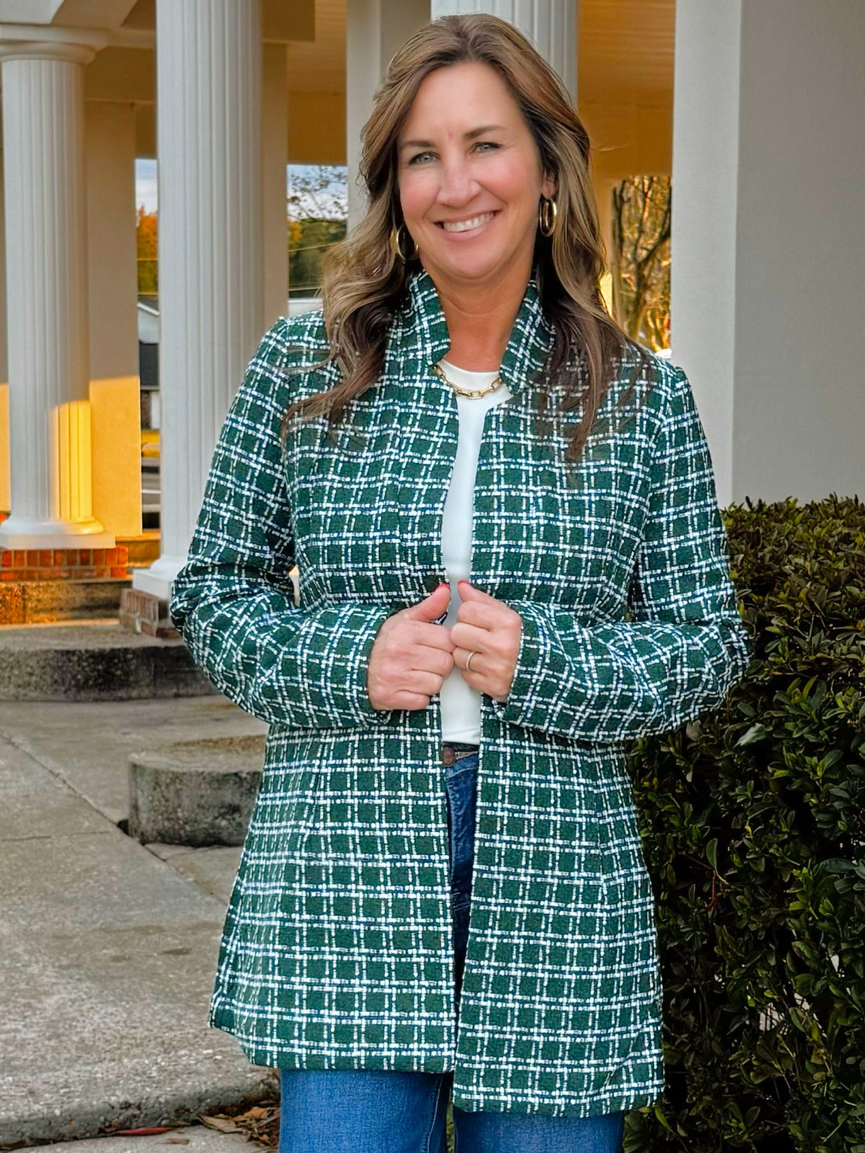 Emerald Grid Collared Tweed Jacket - Jessi Jayne Boutique