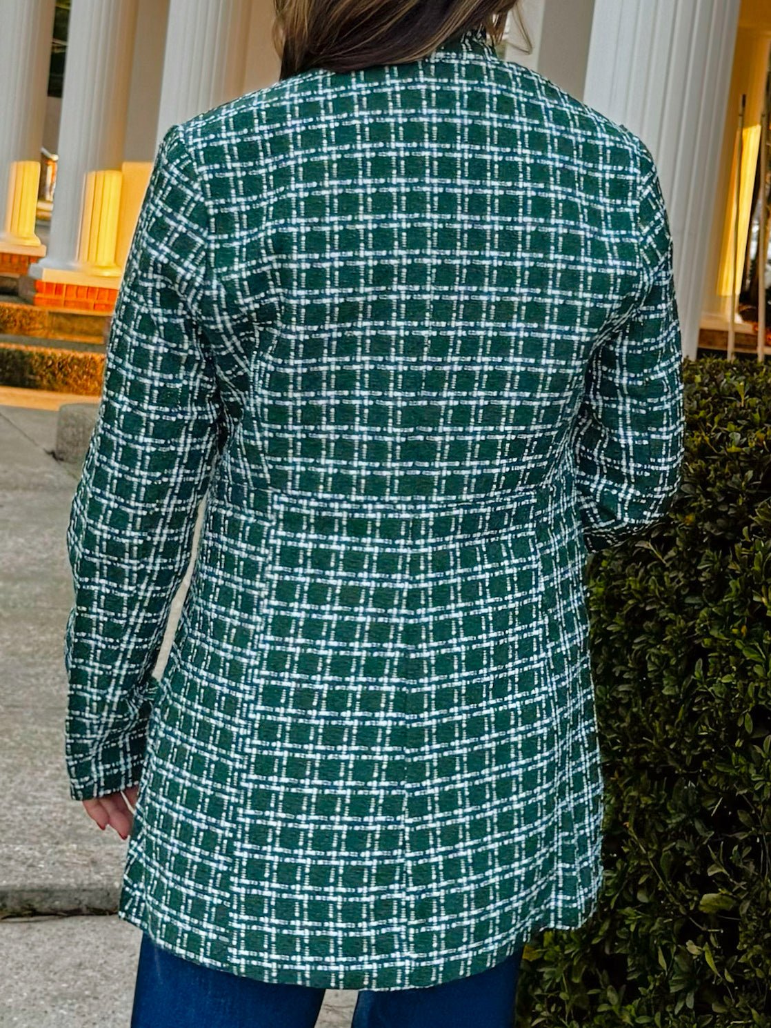 Emerald Grid Collared Tweed Jacket - Jessi Jayne Boutique