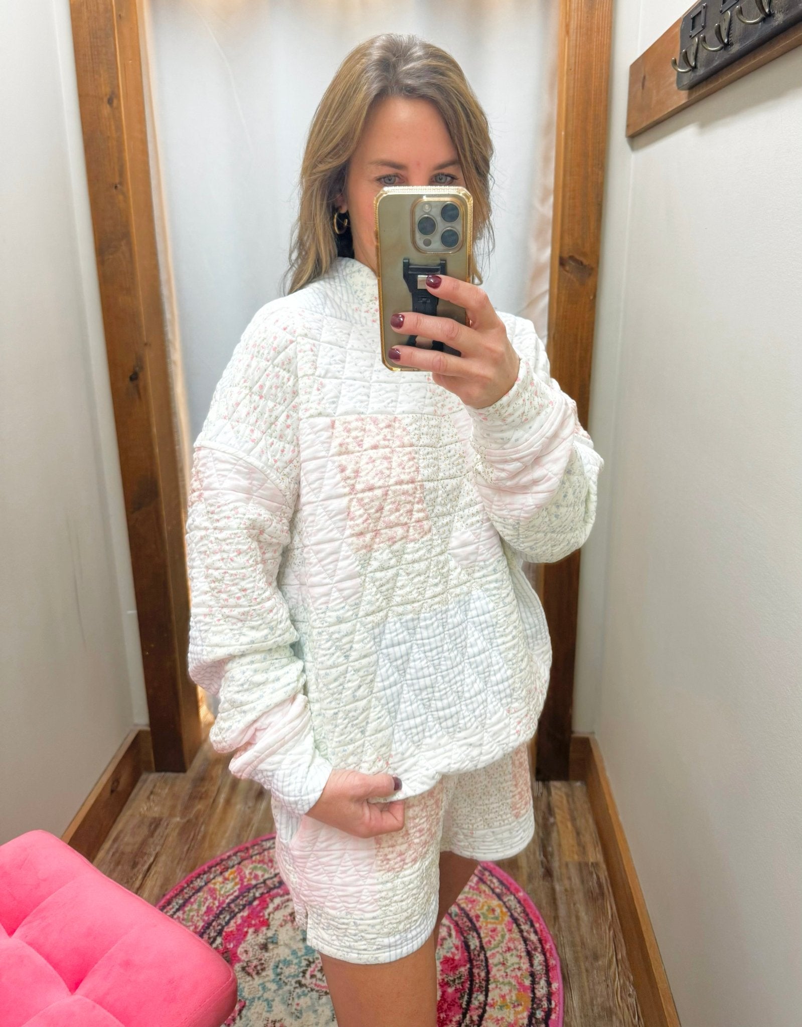 Sunkissed Coconut Quilted Pastel Floral Mockneck Top - Jessi Jayne Boutique