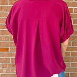 Burgundy Luxe Split Collar Top - Jessi Jayne Boutique