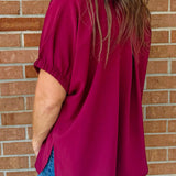 Burgundy Luxe Split Collar Top - Jessi Jayne Boutique
