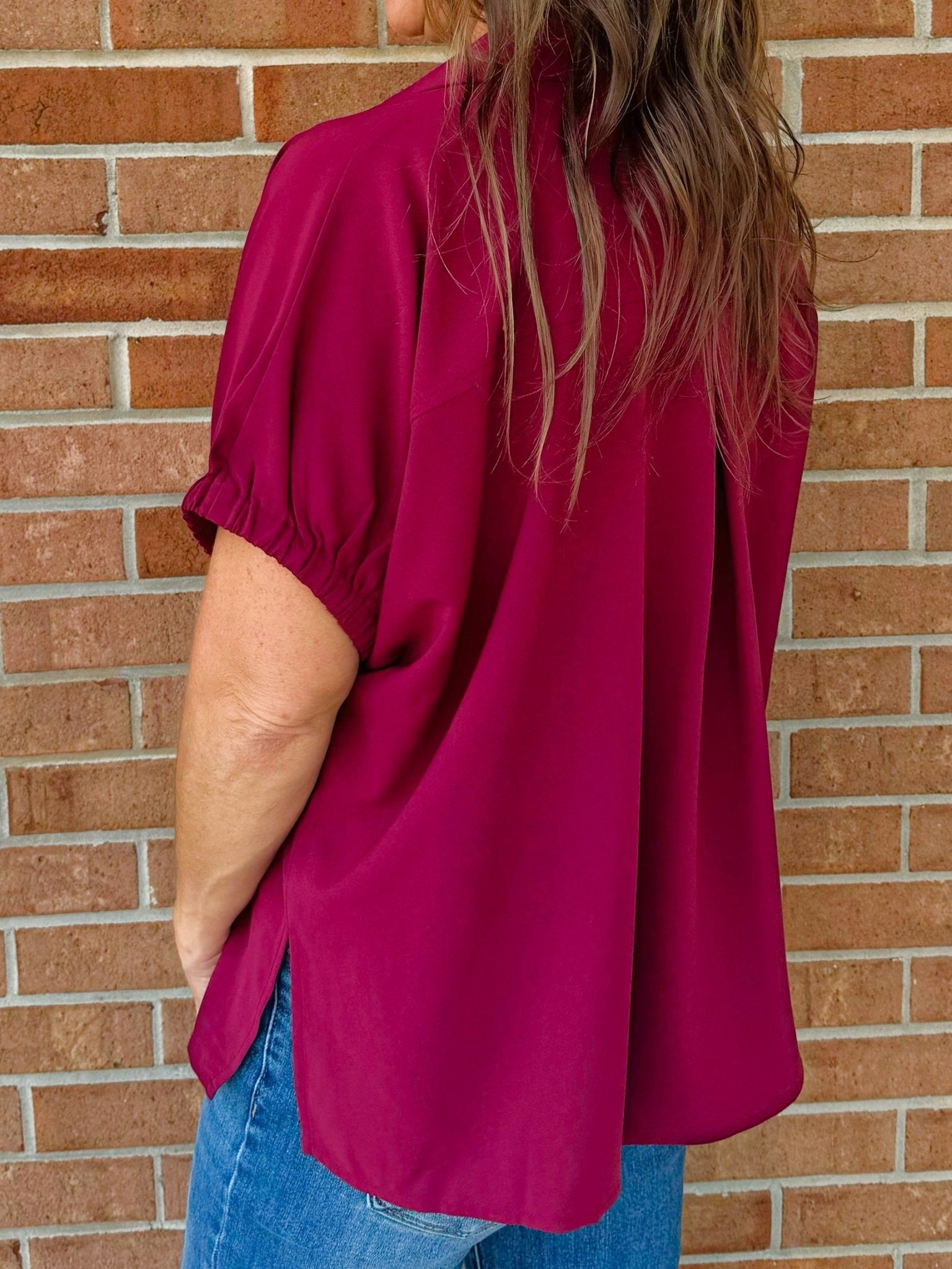 Burgundy Luxe Split Collar Top - Jessi Jayne Boutique