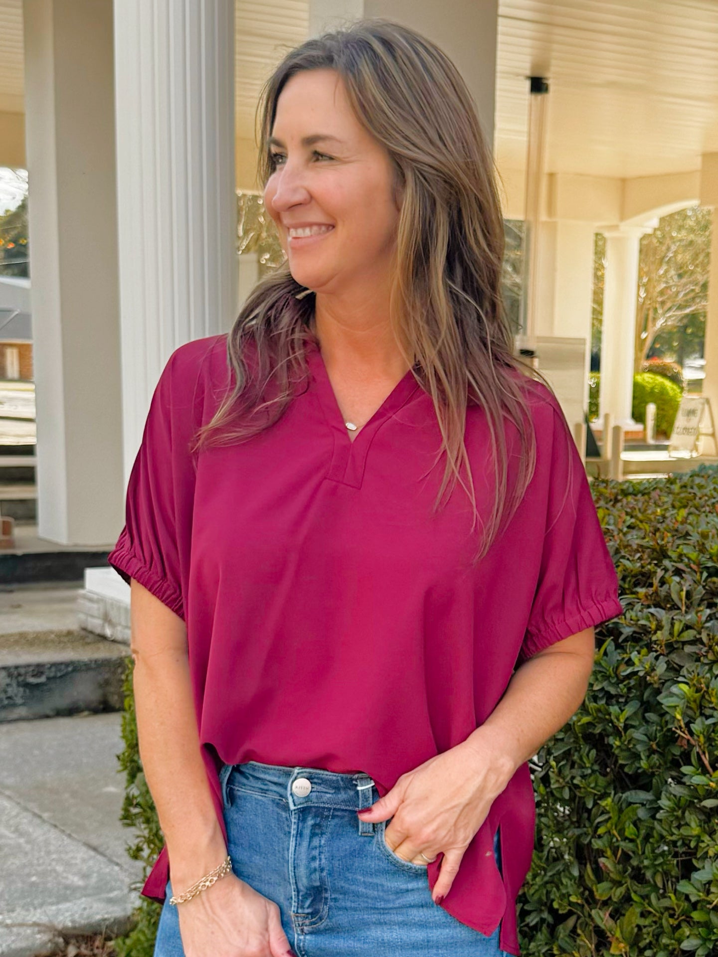 Burgundy Luxe Split Collar Top - Jessi Jayne Boutique