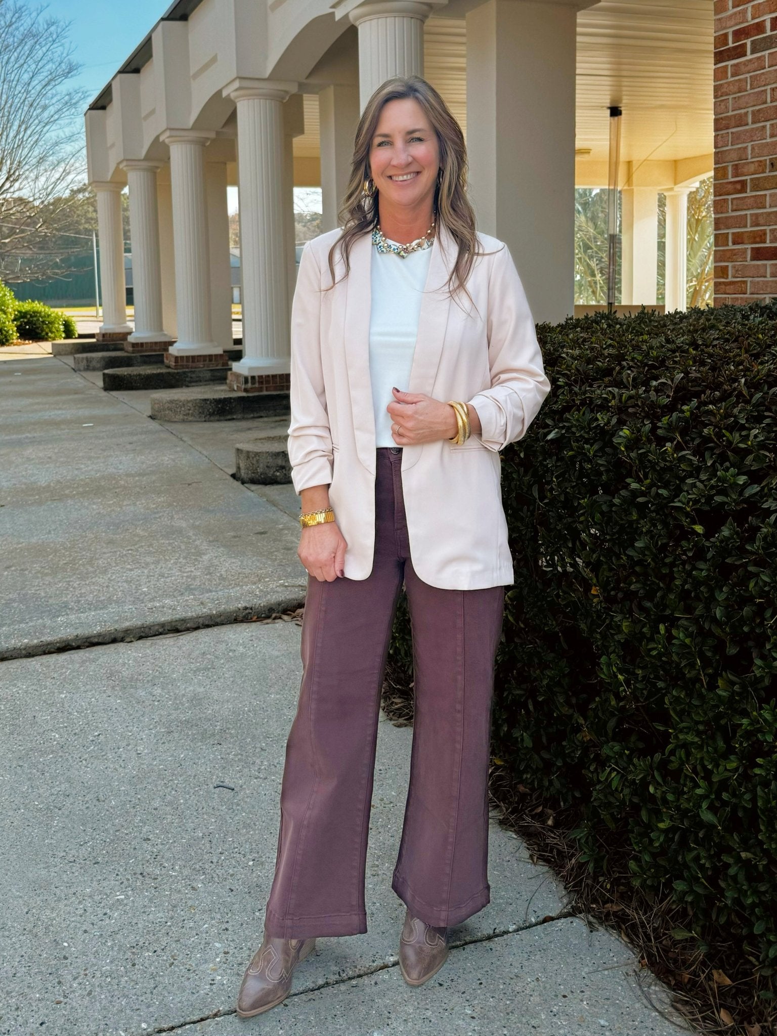 Nude Luxe Gathered - Sleeve Blazer - Jessi Jayne Boutique