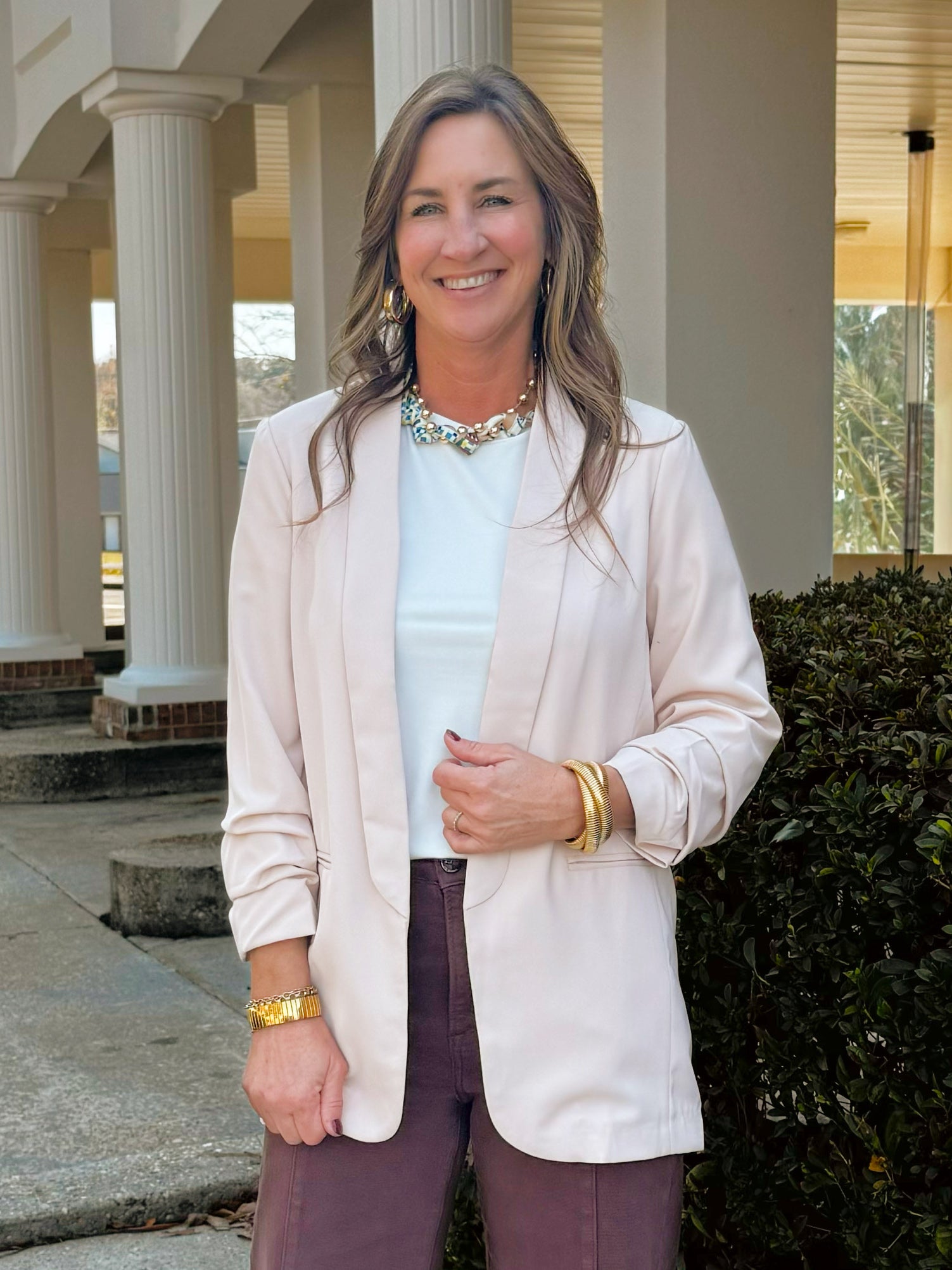 Nude Luxe Gathered - Sleeve Blazer - Jessi Jayne Boutique