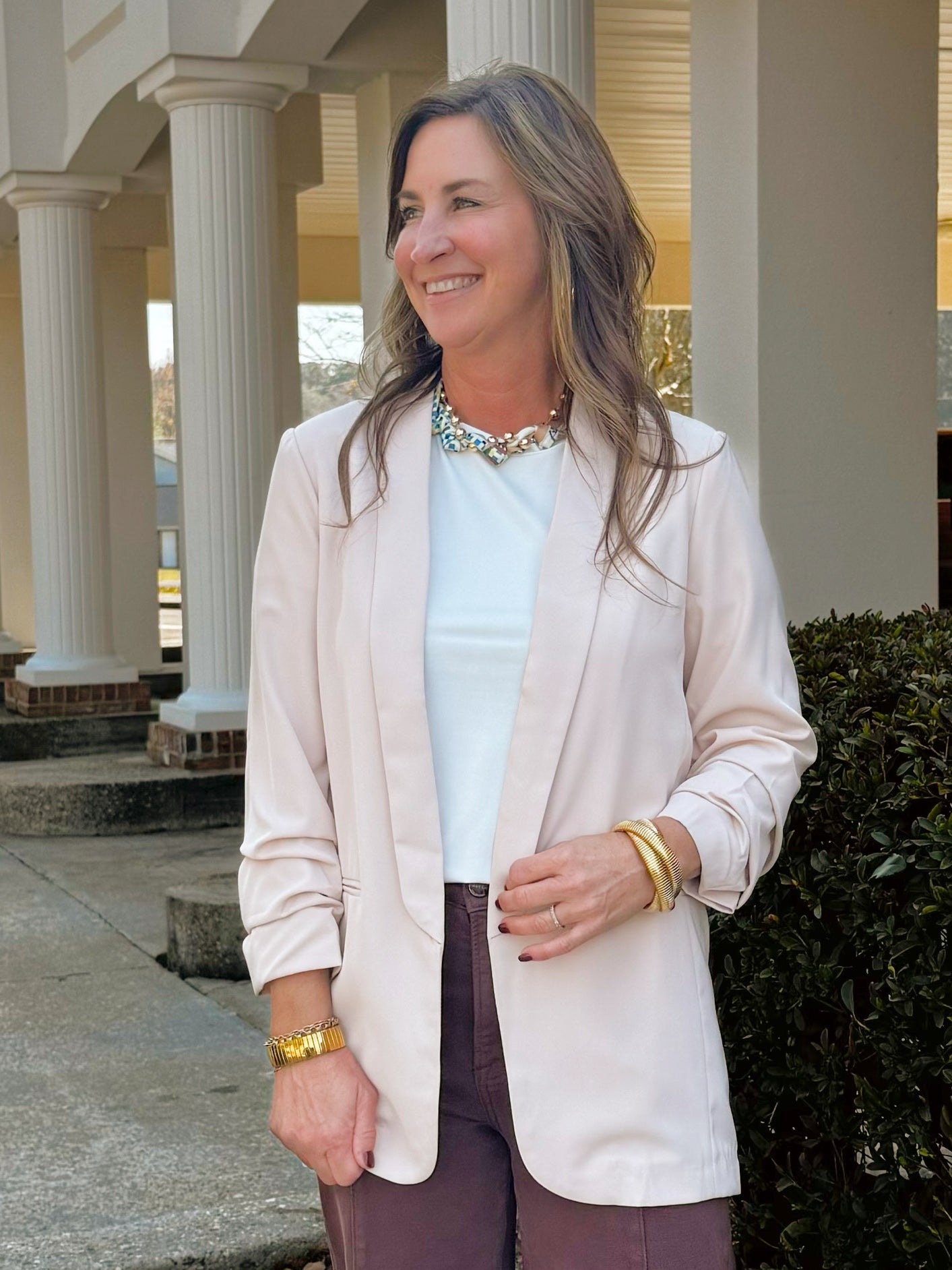 Nude Luxe Gathered - Sleeve Blazer - Jessi Jayne Boutique