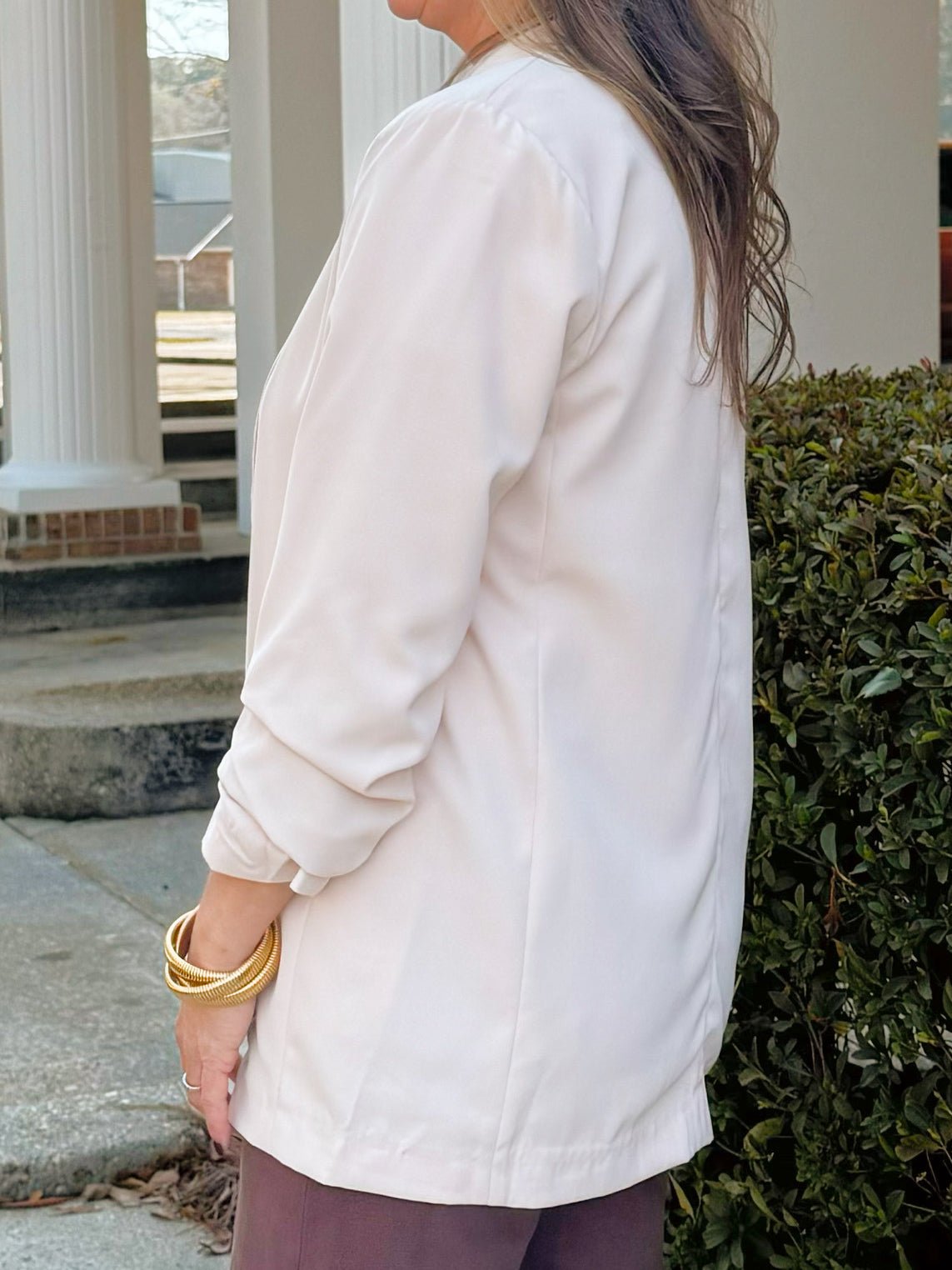 Nude Luxe Gathered - Sleeve Blazer - Jessi Jayne Boutique