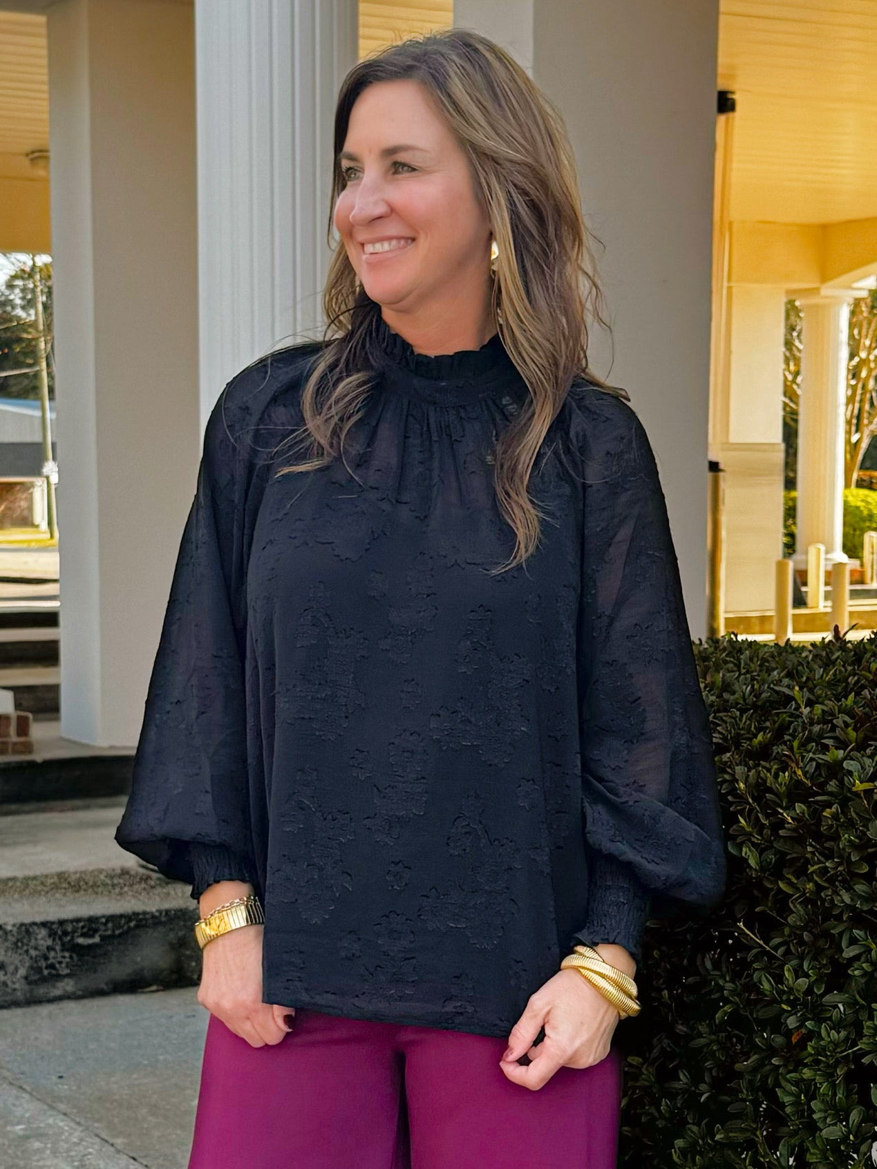 Shadow Garden Textured Blouse - Jessi Jayne Boutique