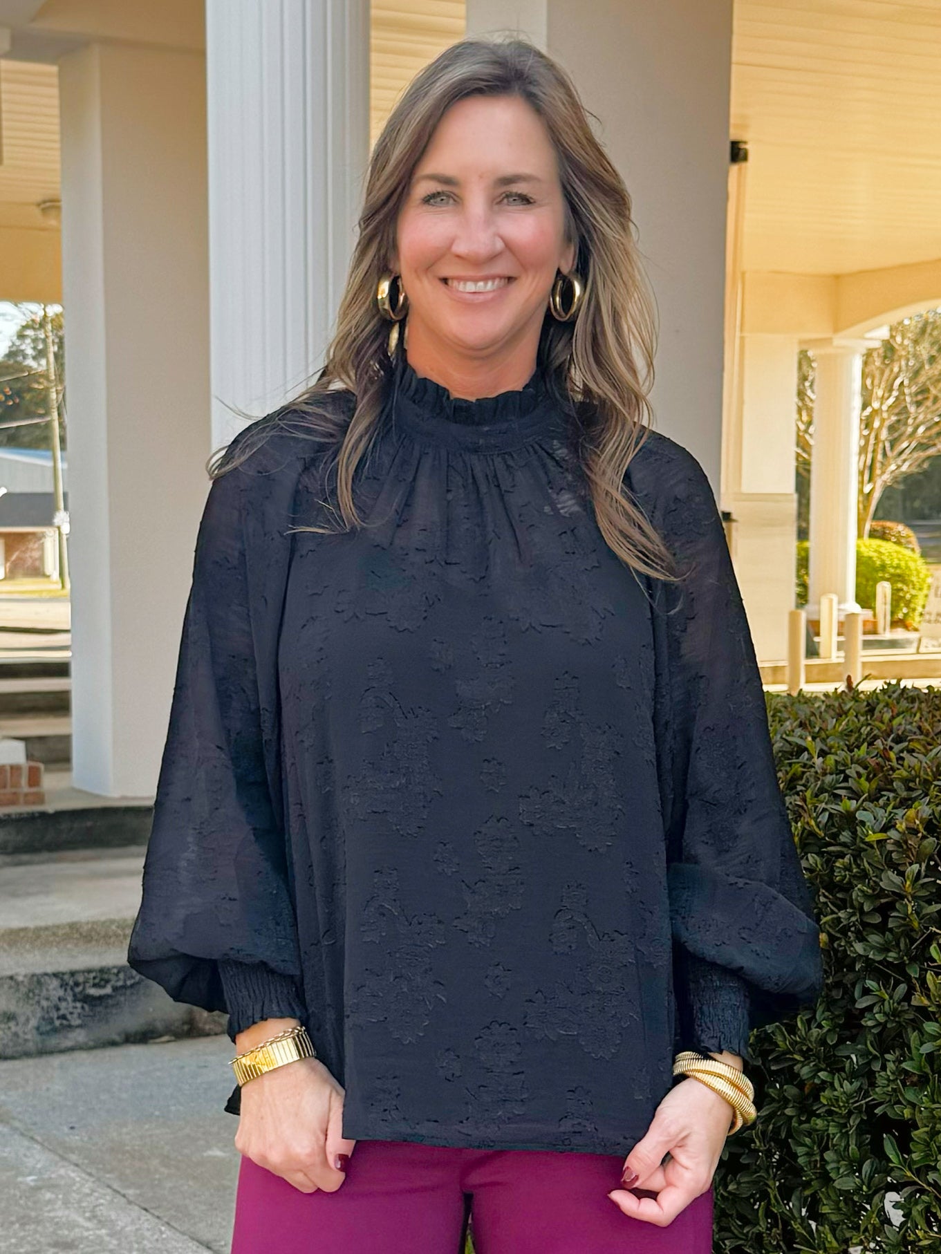 Shadow Garden Textured Blouse - Jessi Jayne Boutique