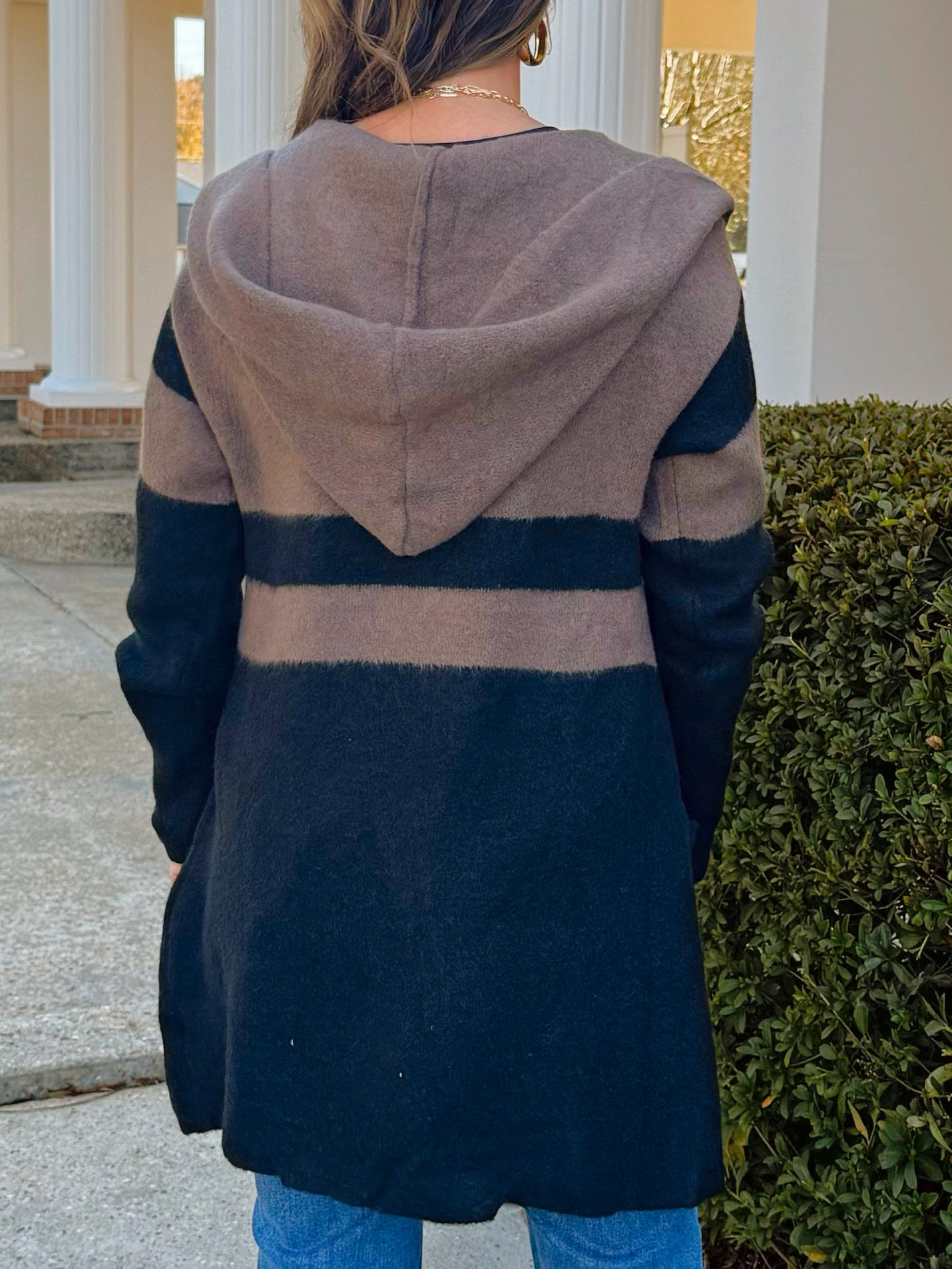 Color Block Mocha Stripe Hooded Cardigan - Jessi Jayne Boutique