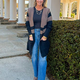 Color Block Mocha Stripe Hooded Cardigan - Jessi Jayne Boutique