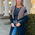 Color Block Mocha Stripe Hooded Cardigan - Jessi Jayne Boutique