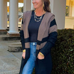 Color Block Mocha Stripe Hooded Cardigan - Jessi Jayne Boutique