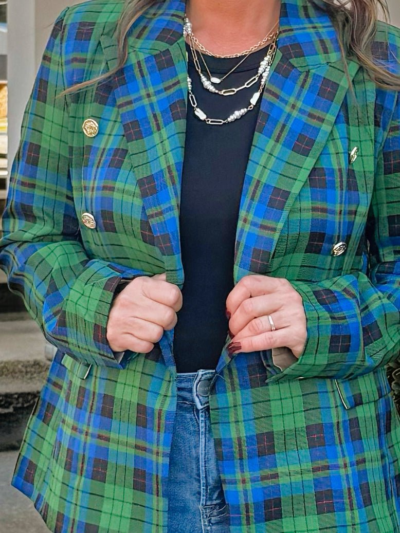 Prep School Plaid Double - Breasted Blazer - Jessi Jayne Boutique