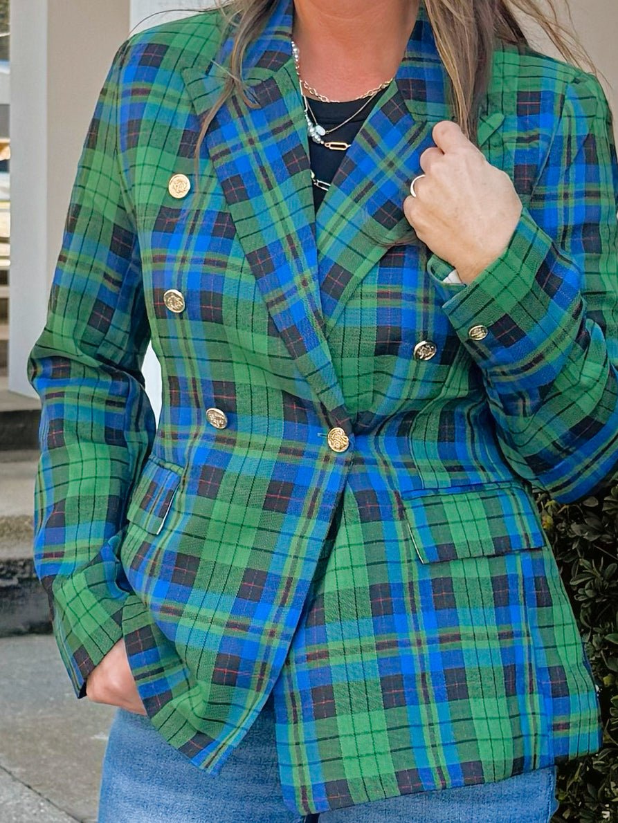 Prep School Plaid Double - Breasted Blazer - Jessi Jayne Boutique